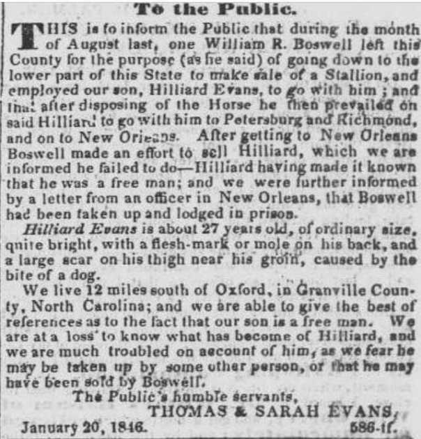 Hilliard Evans 20 January 1846
