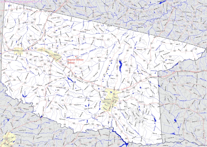 Map showing the precise location of the Saponi Indian cabins within what is now Nottoway Co, VA. Source: http://bridgehunter.com/va/nottoway/big-map/