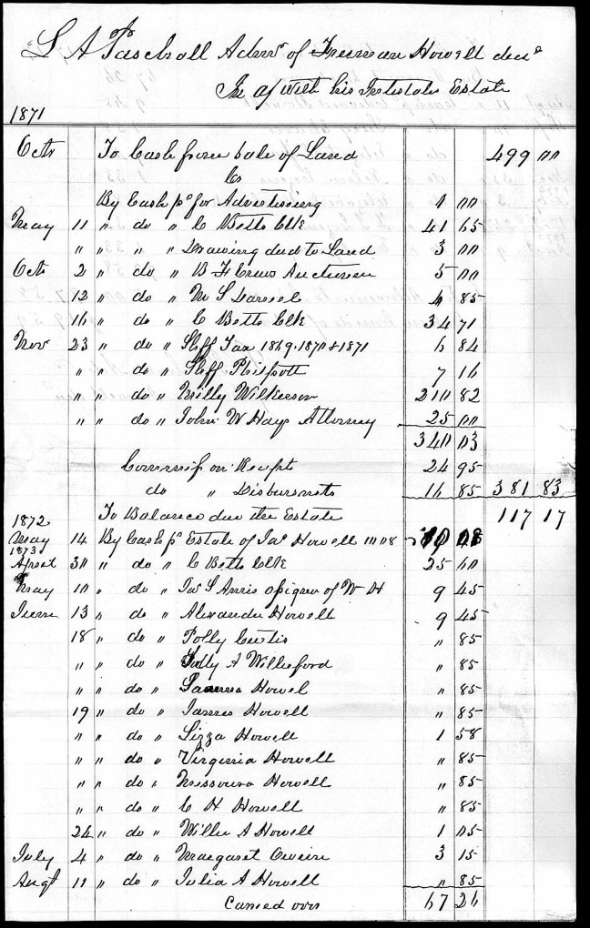 First page of Freeman Howell estate's account. Source: North Carolina, Wills and Probate Records, 1665-1998 