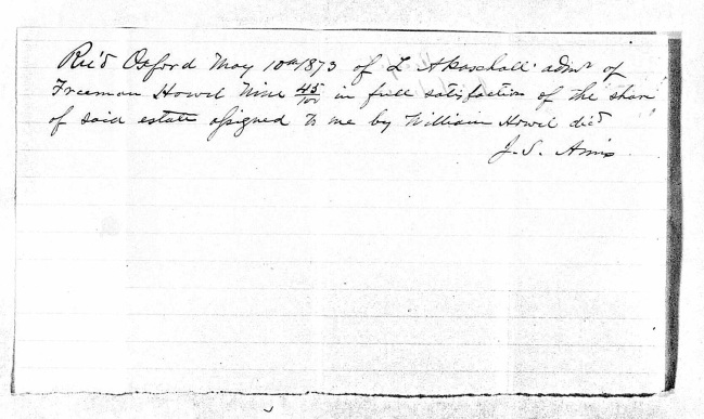 William Howell's estate collected the $9.45 payment from Freeman Howell's estate and signed it over to James Amis. William Howell predeceased his father Freeman Howell. Source: North Carolina, Wills and Probate Records, 1665-1998